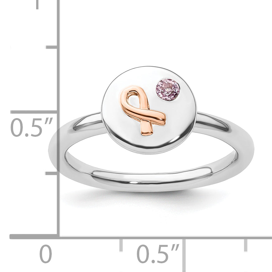 Sterling Silver Stackable Expressions 14K Rose Ribbon Pink Sapphire Ring (Size 6 Only)