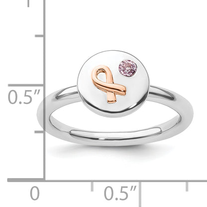 Sterling Silver Stackable Expressions 14K Rose Ribbon Pink Sapphire Ring (Size 6 Only)