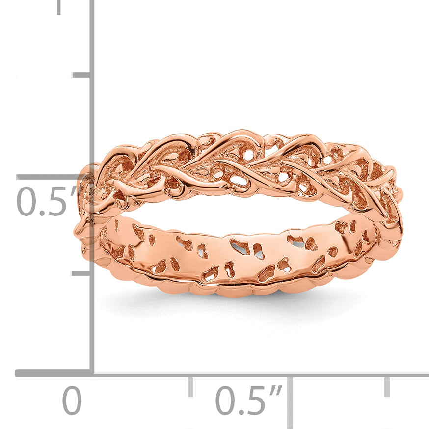 Sterling Silver Stackable Expressions Pink Plated Carved Ring