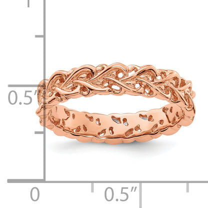 Sterling Silver Stackable Expressions Pink Plated Carved Ring