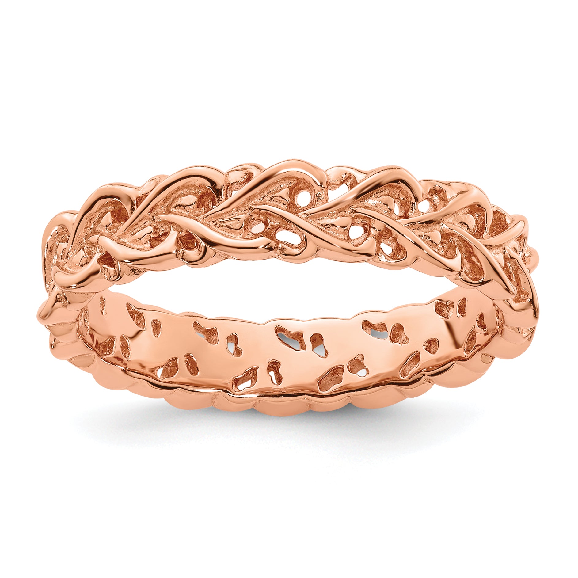 Sterling Silver Stackable Expressions Pink Plated Carved Ring