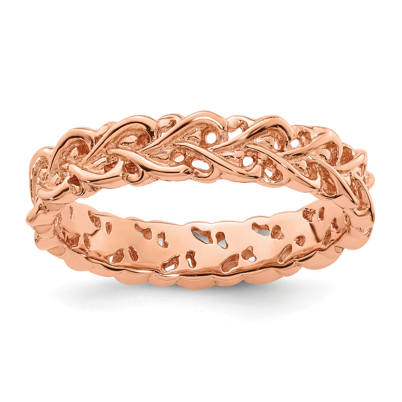Sterling Silver Stackable Expressions Pink Plated Carved Ring