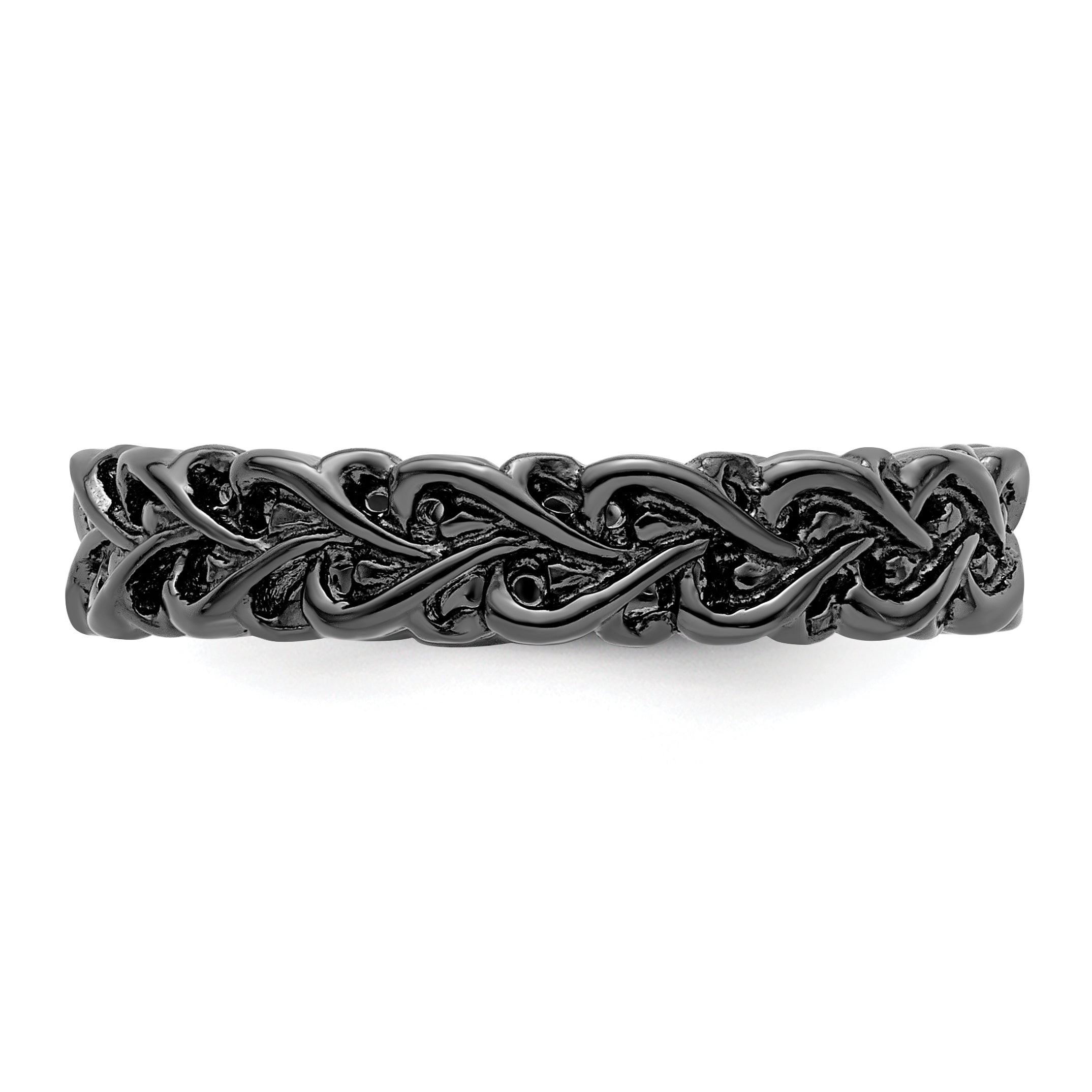 Sterling Silver Stackable Expressions Black Plated Carved