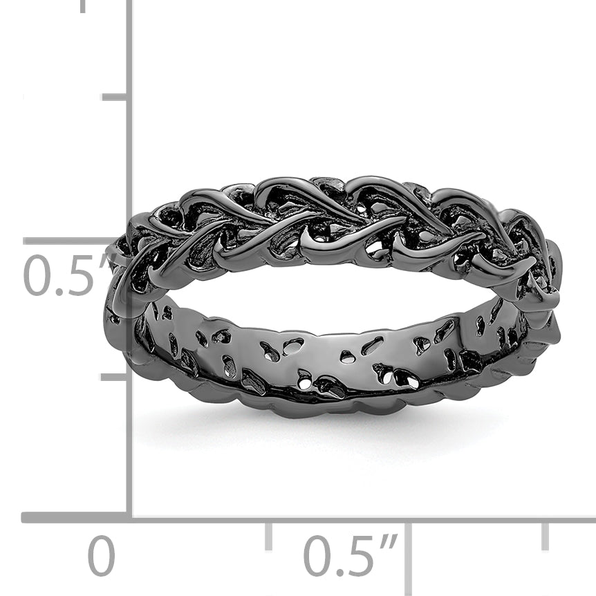 Sterling Silver Stackable Expressions Black Plated Carved