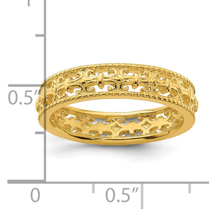 Sterling Silver Stackable Expressions Gold Plated Carved Band