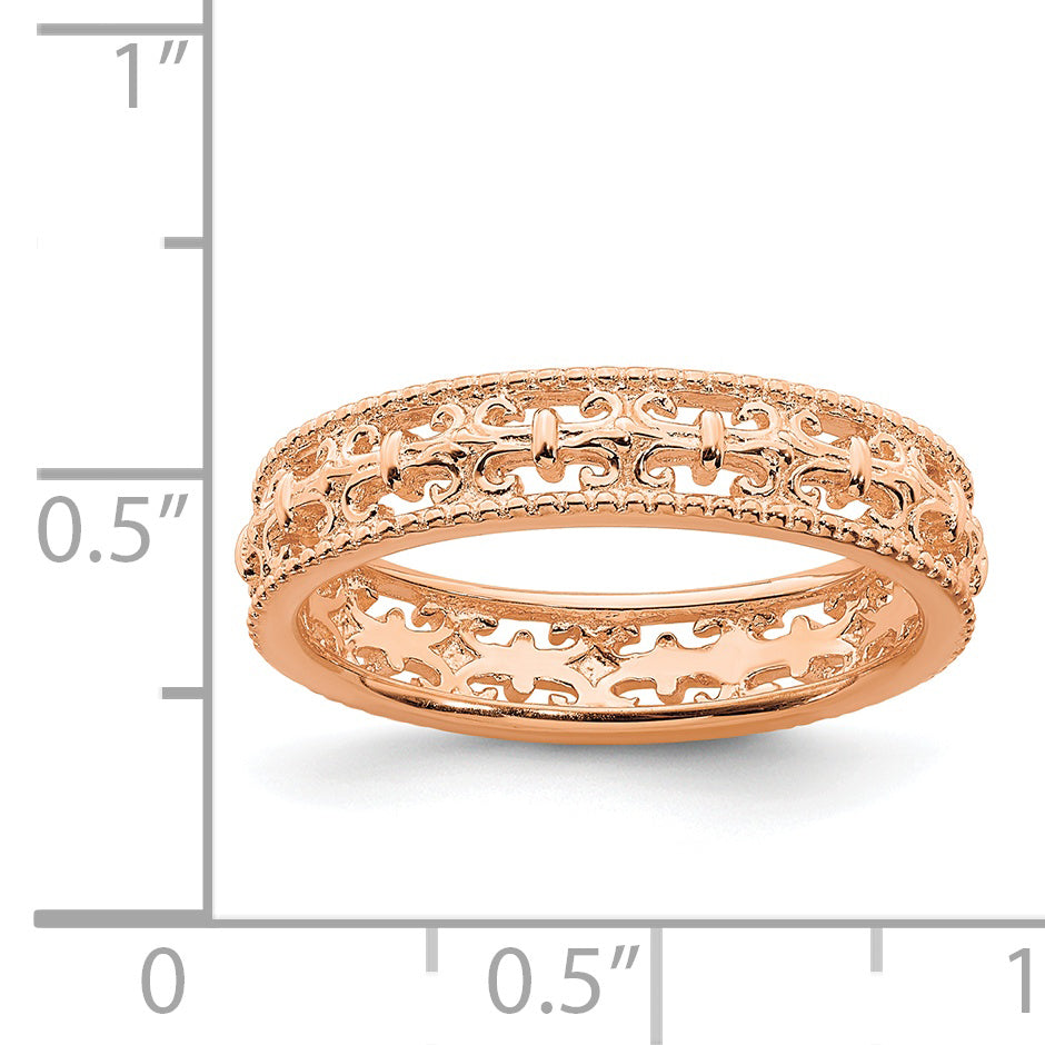 Sterling Silver Stackable Expressions Pink Plated Carved Band