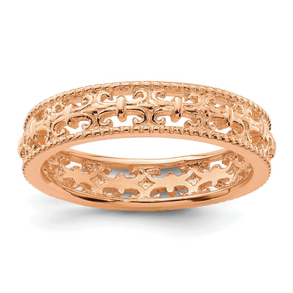 Sterling Silver Stackable Expressions Pink Plated Carved Band