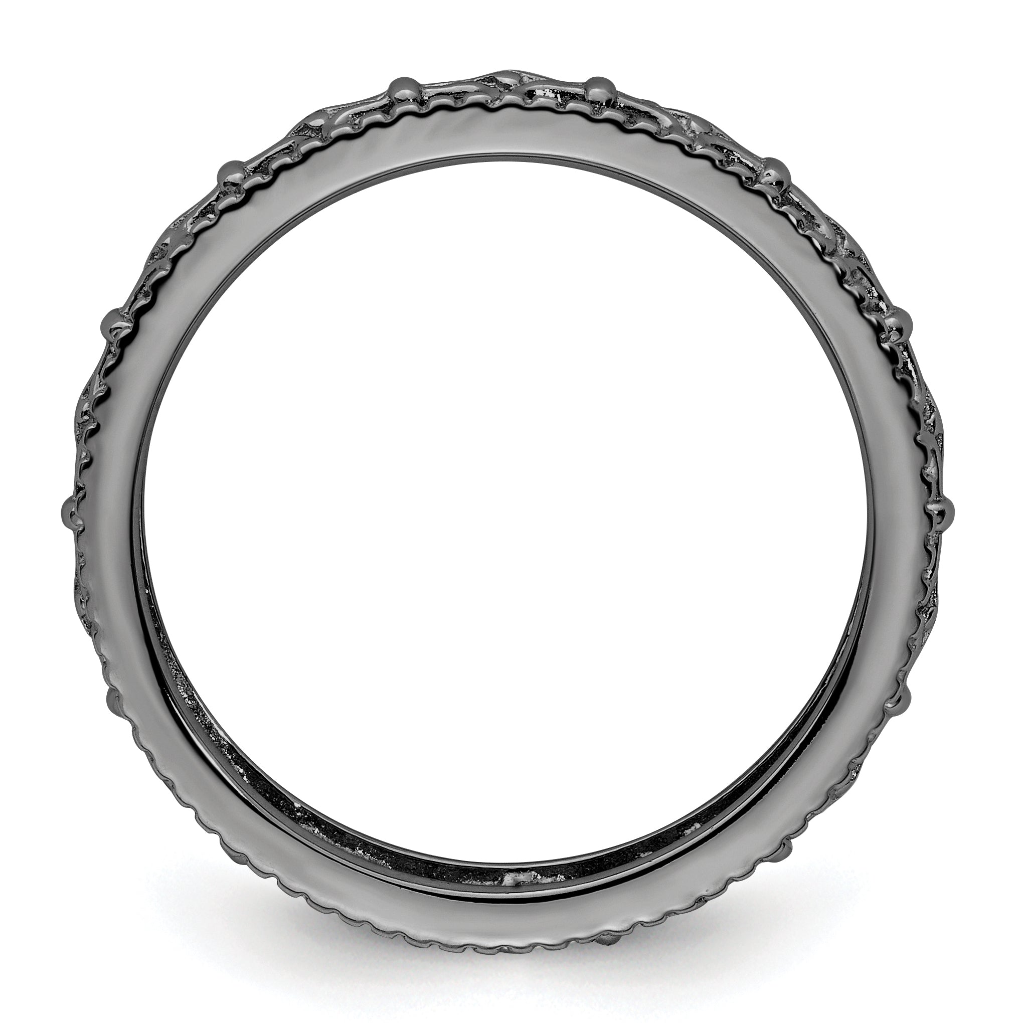 Sterling Silver Stackable Expressions Black Plated Carved Band