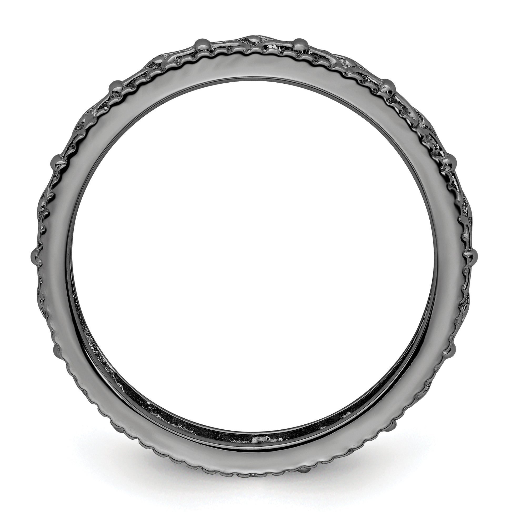 Sterling Silver Stackable Expressions Black Plated Carved Band