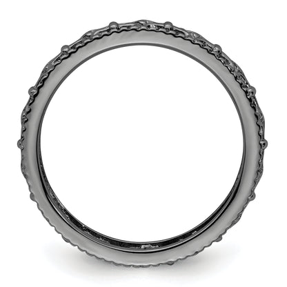 Sterling Silver Stackable Expressions Black Plated Carved Band