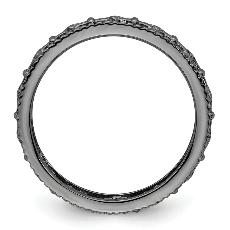 Sterling Silver Stackable Expressions Black Plated Carved Band