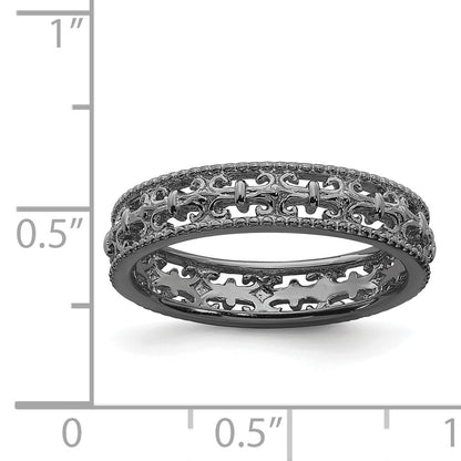 Sterling Silver Stackable Expressions Black Plated Carved Band