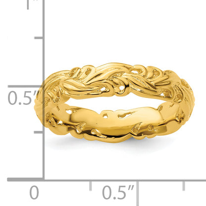 Sterling Silver Stackable Expressions Gold Plated Carved Band