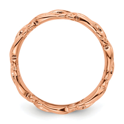 Sterling Silver Stackable Expressions Pink Plated Carved Band