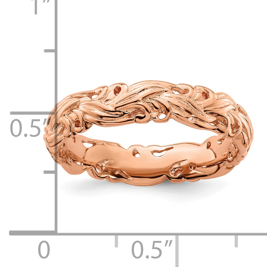 Sterling Silver Stackable Expressions Pink Plated Carved Band