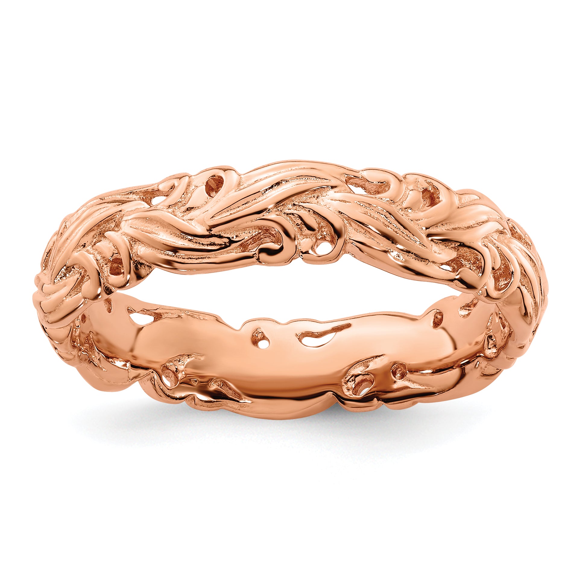 Sterling Silver Stackable Expressions Pink Plated Carved Band