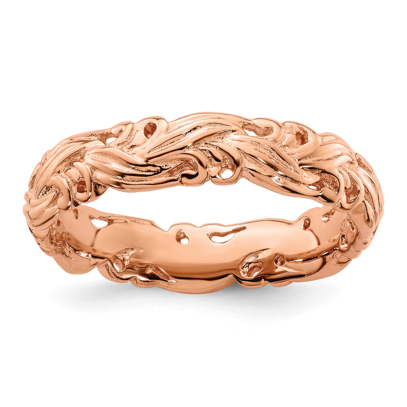 Sterling Silver Stackable Expressions Pink Plated Carved Band