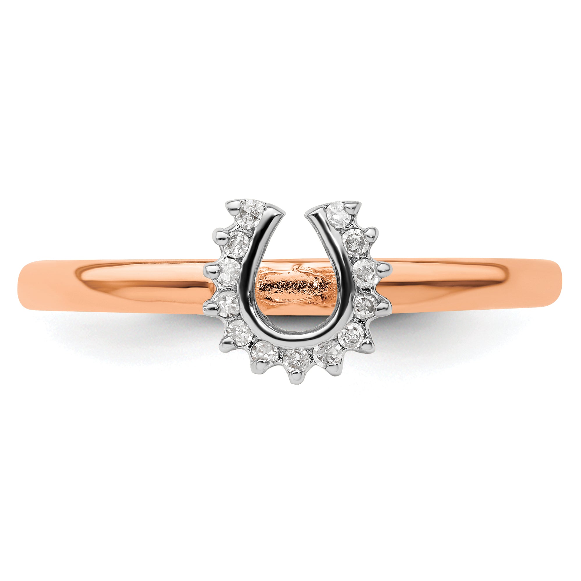 Sterling Silver Stackable Expressions Pink Plated Dia. Horseshoe Ring