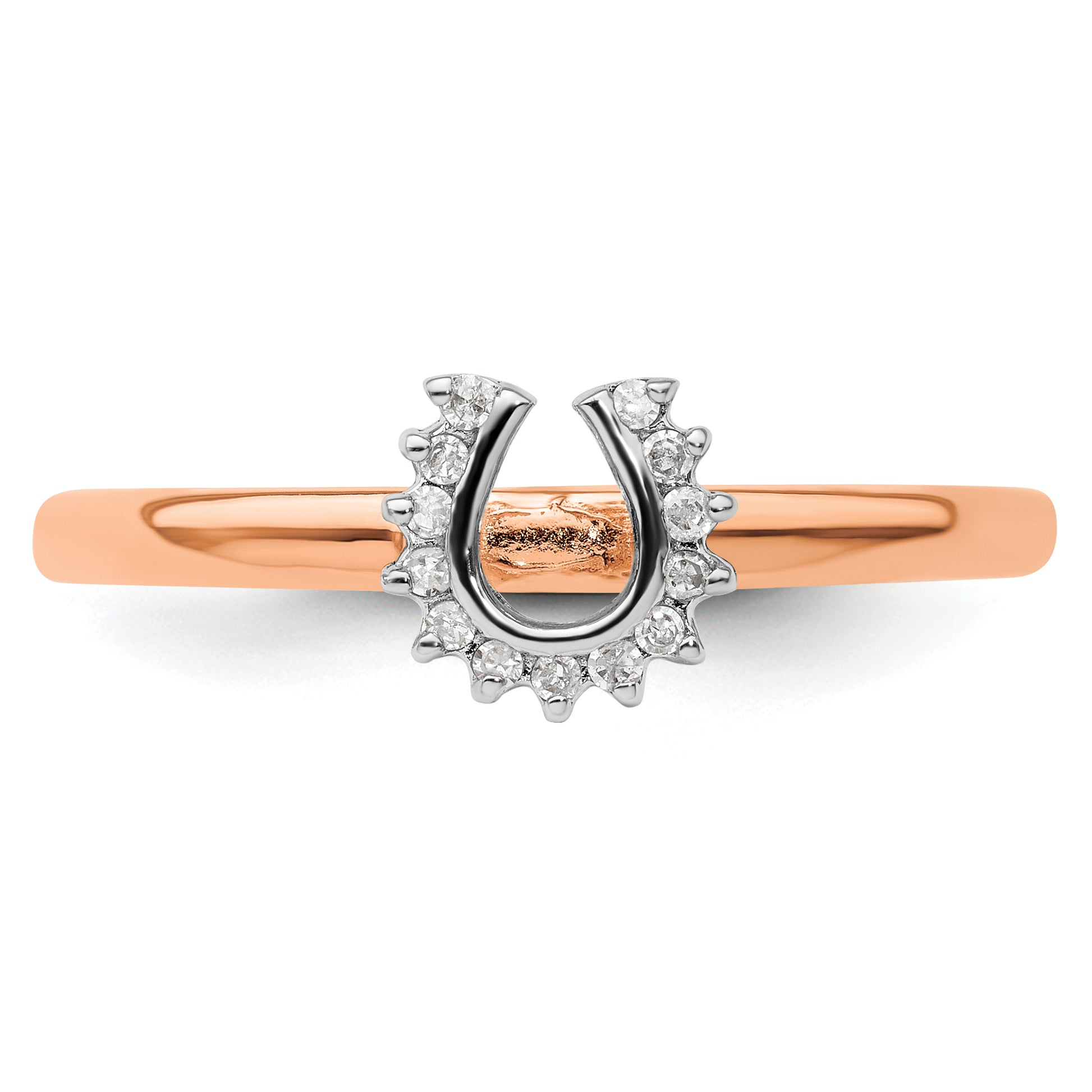 Sterling Silver Stackable Expressions Pink Plated Dia. Horseshoe Ring