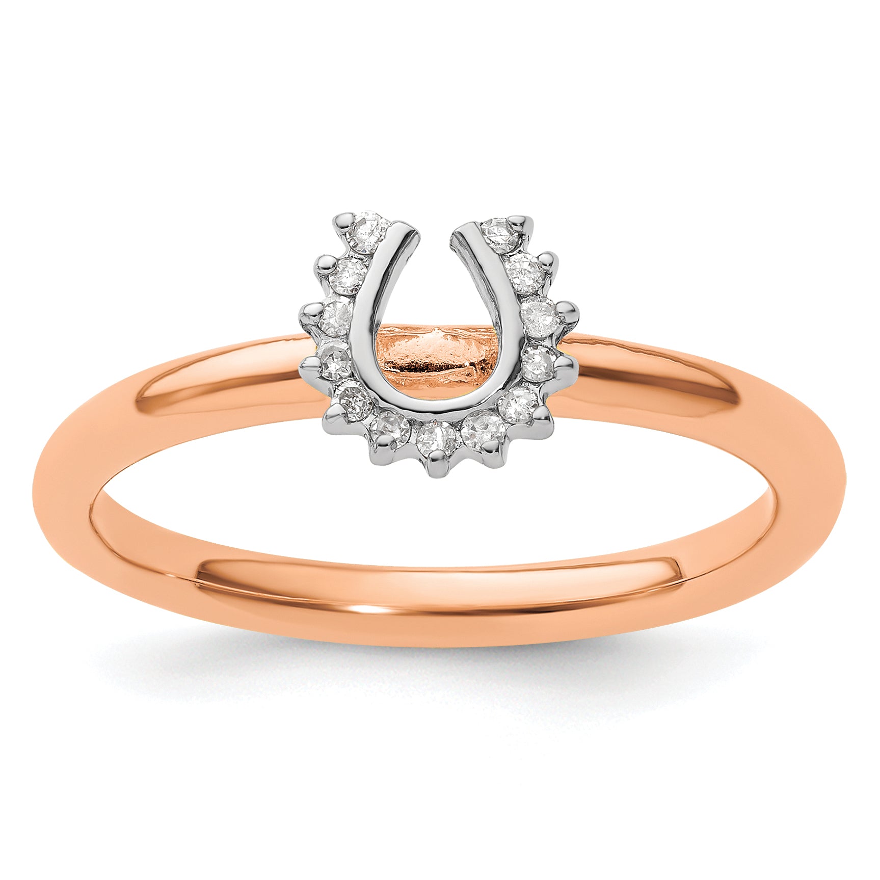 Sterling Silver Stackable Expressions Pink Plated Dia. Horseshoe Ring