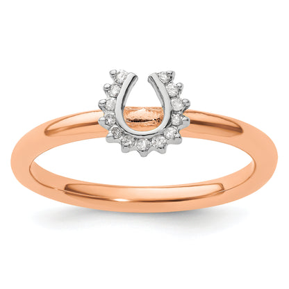 Sterling Silver Stackable Expressions Pink Plated Dia. Horseshoe Ring