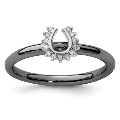 Sterling Silver Stackable Expressions Black Plated Dia. Horseshoe Ring