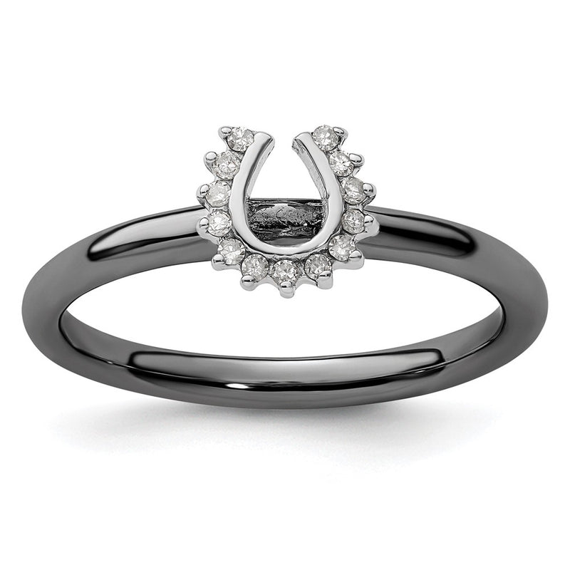 Sterling Silver Stackable Expressions Black Plated Dia. Horseshoe Ring