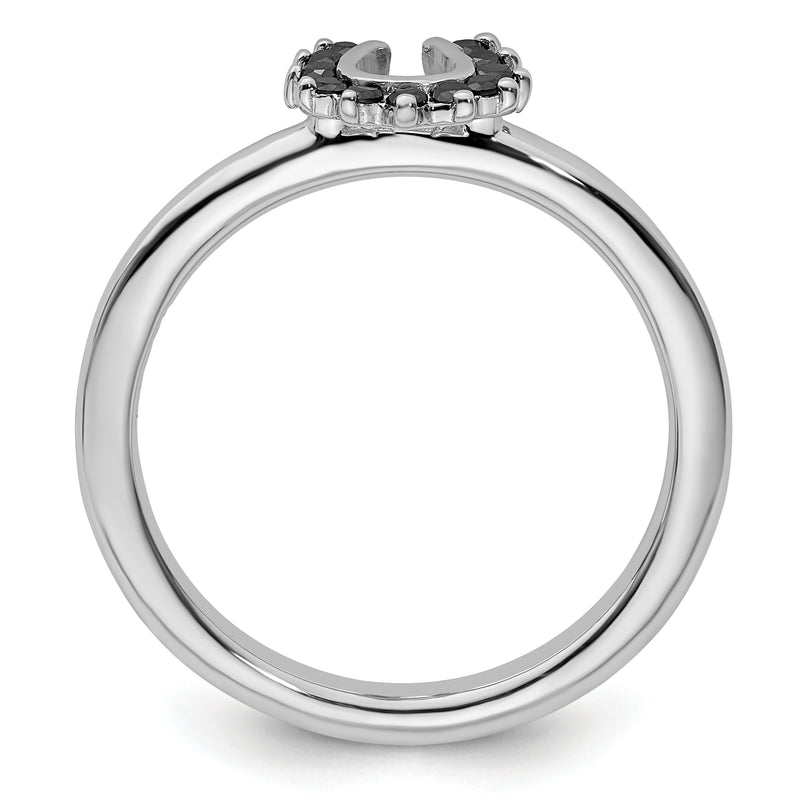 Sterling Silver Stackable Expressions Rhodium Black Dia. Horseshoe Ring