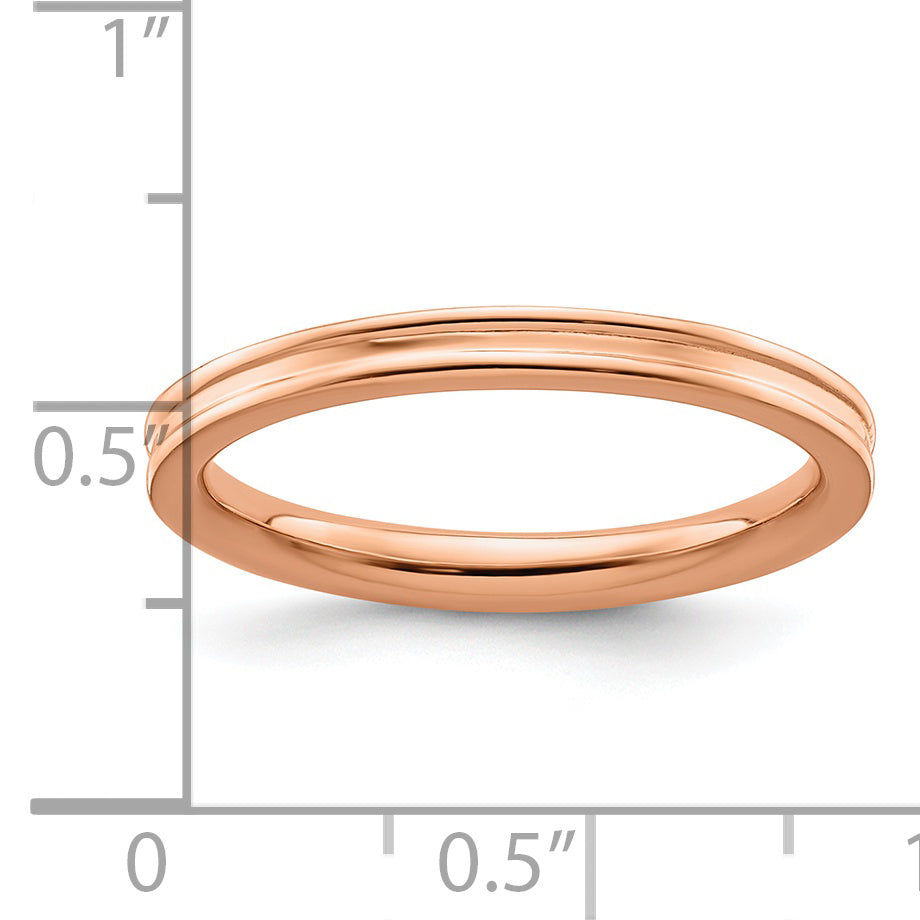 Sterling Silver Stackable Expressions Pink Plated Grooved Ring