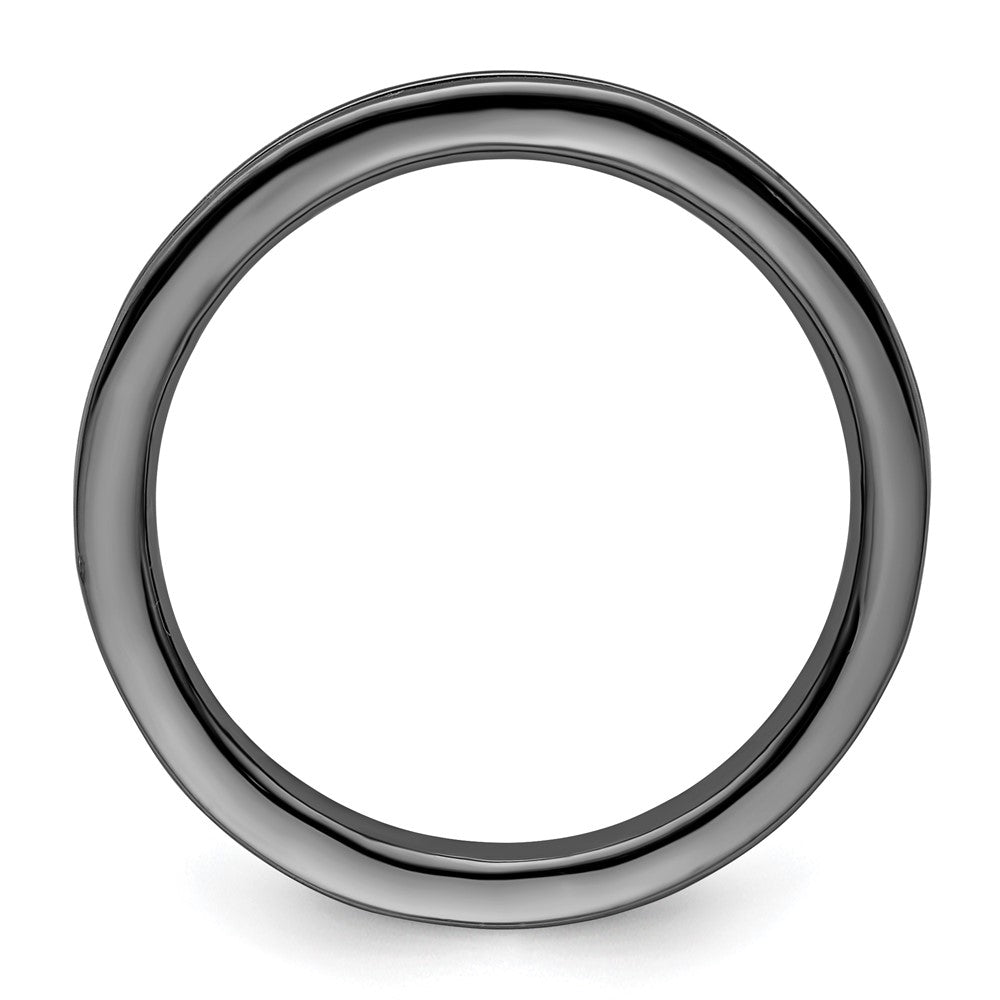 Sterling Silver Stackable Expressions Black Plated Grooved Ring