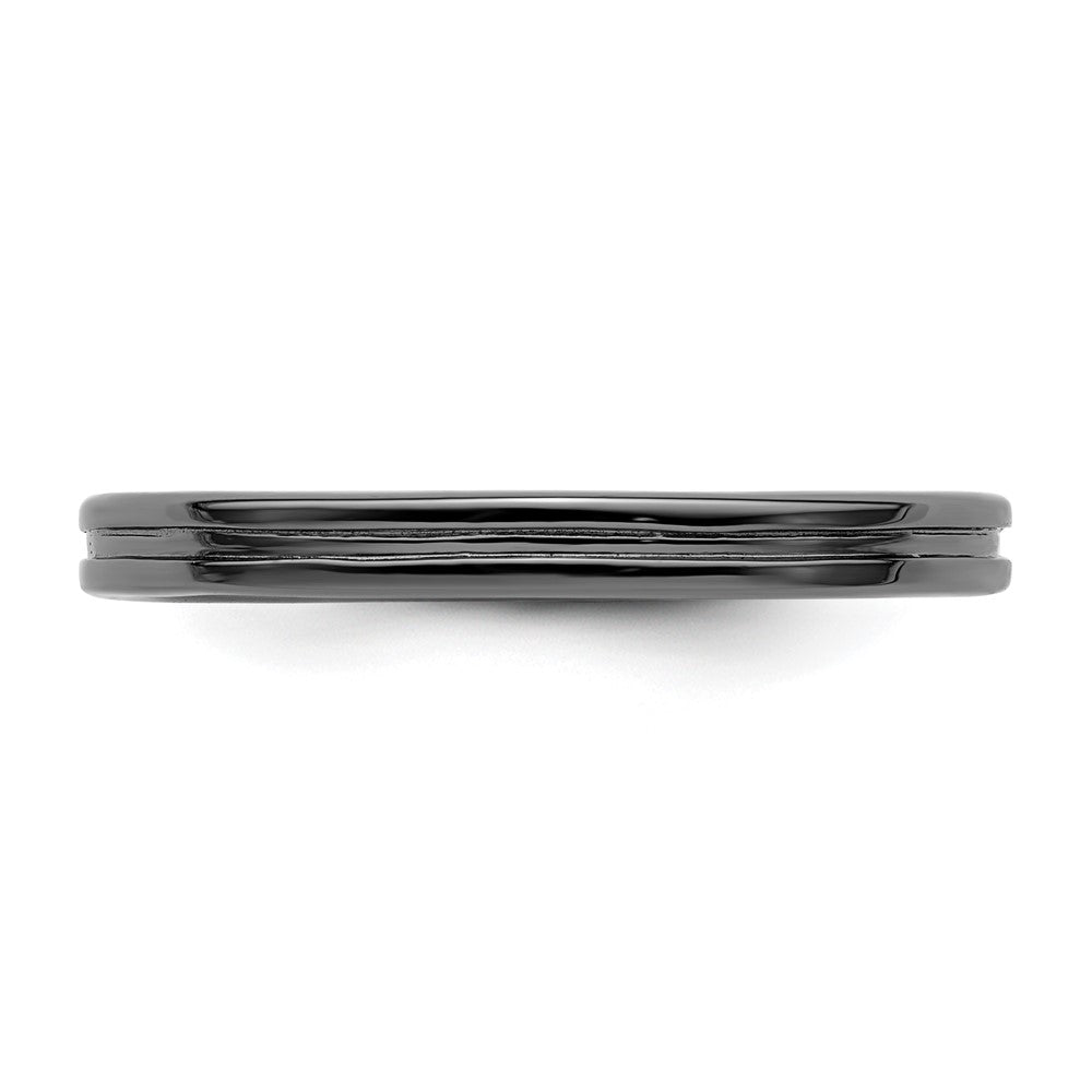 Sterling Silver Stackable Expressions Black Plated Grooved Ring