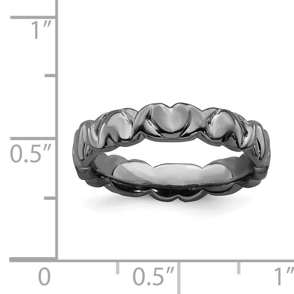 Sterling Silver Stackable Expressions Black Plated Hearts Ring