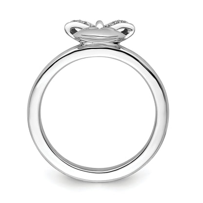 Sterling Silver Stackable Expressions Heart With Bow Diamond Ring