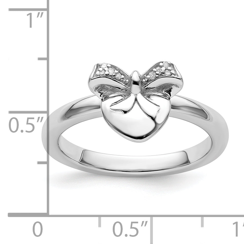 Sterling Silver Stackable Expressions Heart With Bow Diamond Ring