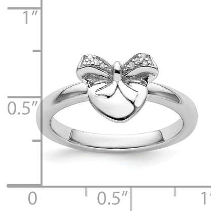 Sterling Silver Stackable Expressions Heart With Bow Diamond Ring
