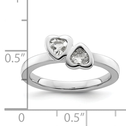 Sterling Silver Stackable Expressions White Topaz Double Heart Ring