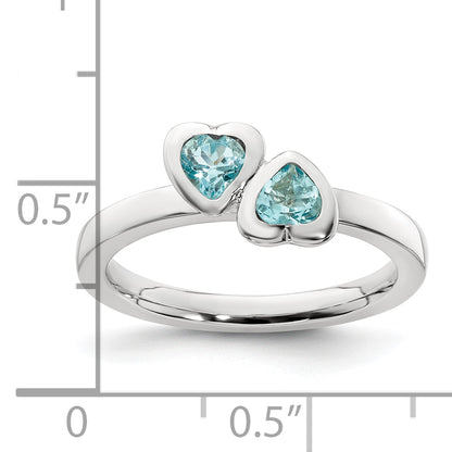 Sterling Silver Stackable Expressions Blue Topaz Double Heart Ring