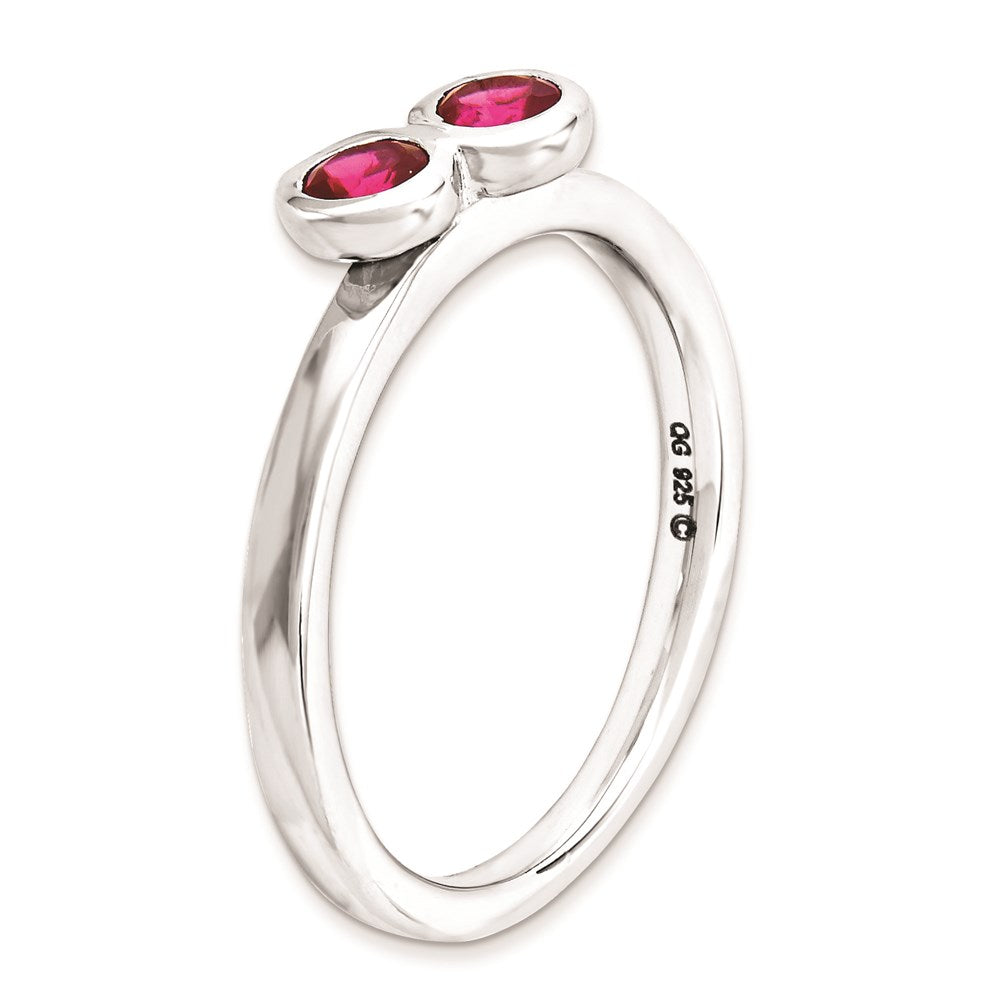Sterling Silver Stackable Expressions Dbl Round Created Ruby Ring (Size 8 Only)