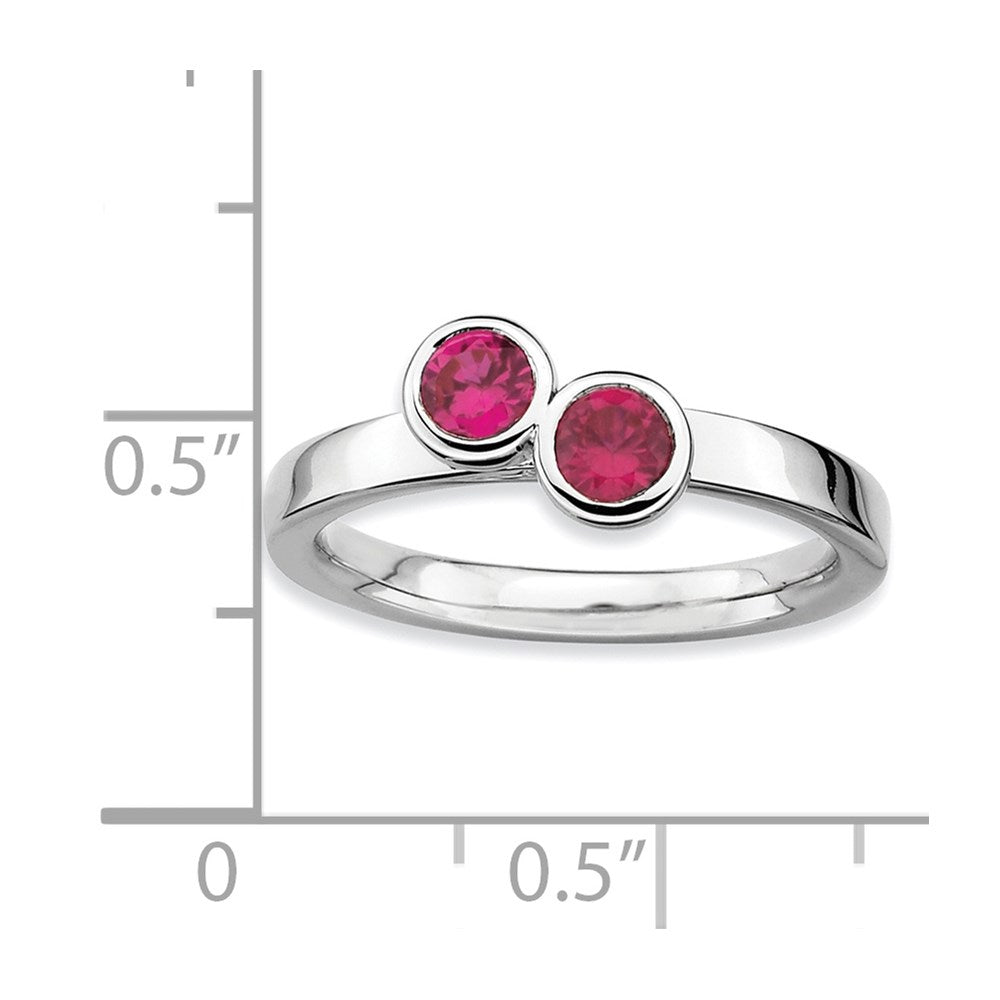 Sterling Silver Stackable Expressions Dbl Round Created Ruby Ring (Size 8 Only)