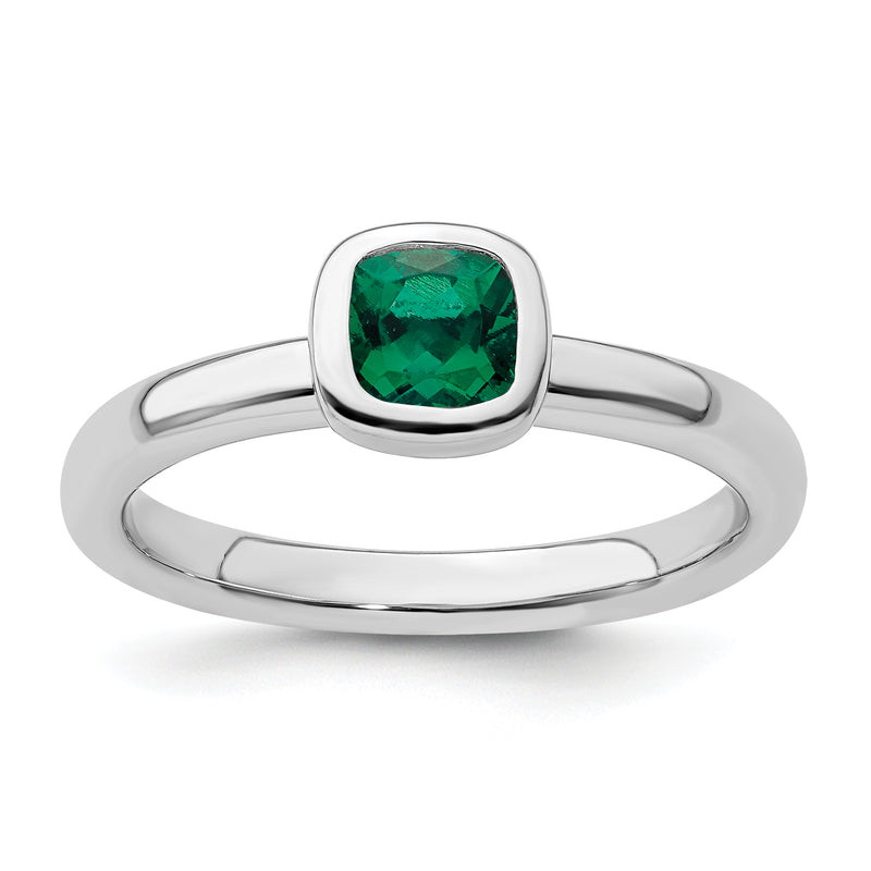 Sterling Silver Stackable Expressions Cushion Cut Cr. Emerald Ring