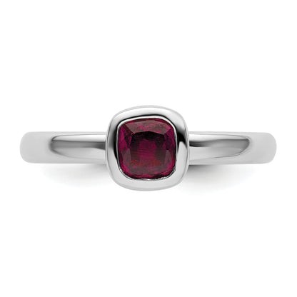 Sterling Silver Ss Stackable Expressions Cushion Cut Rhodolite Garnet Ring