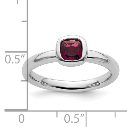 Sterling Silver Ss Stackable Expressions Cushion Cut Rhodolite Garnet Ring