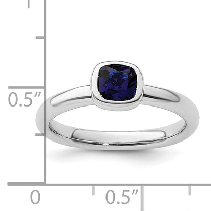 Sterling Silver Stackable Expressions Cushion Cut Cr. Sapphire Ring