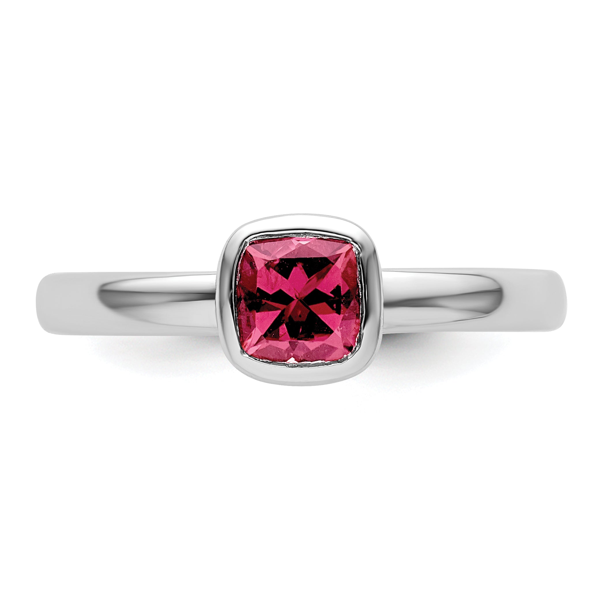 Sterling Silver Ss Stackable Expressions Cushion Cut Pink Tourmaline Ring