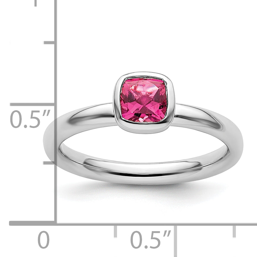 Sterling Silver Ss Stackable Expressions Cushion Cut Pink Tourmaline Ring