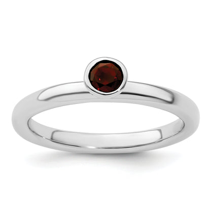 Sterling Silver Stackable Expressions High 4mm Round Garnet Ring