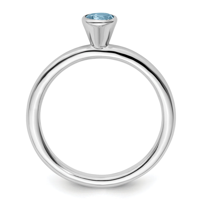 Sterling Silver Stackable Expressions High 4mm Round Aquamarine Ring