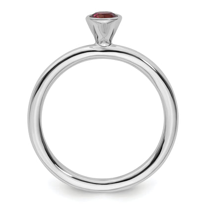 Sterling Silver Ss Stackable Expressions High 4mm Round Rhodolite Garnet Ring