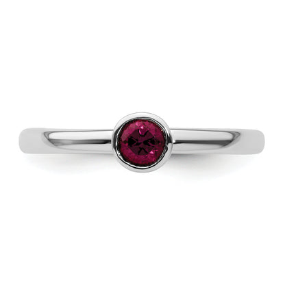 Sterling Silver Ss Stackable Expressions High 4mm Round Rhodolite Garnet Ring