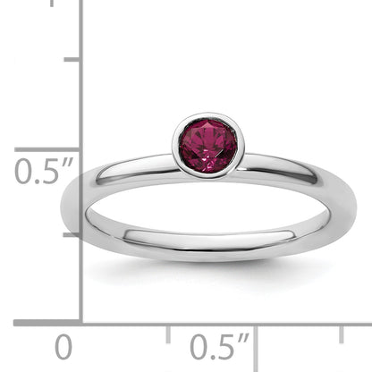 Sterling Silver Ss Stackable Expressions High 4mm Round Rhodolite Garnet Ring